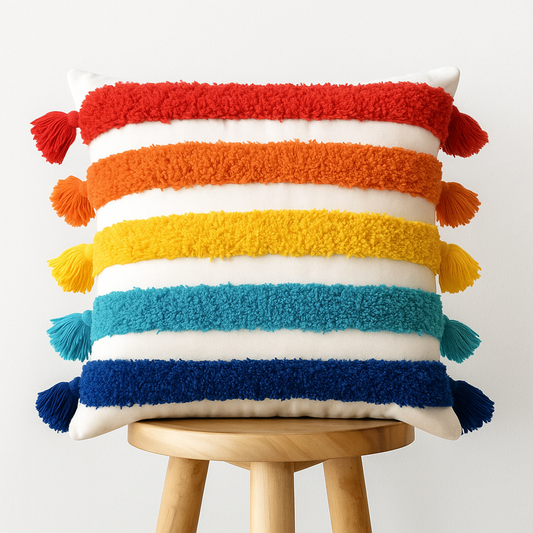 Kissenbezug 45x45 cm – Buntes Boho-Design mit Fransen