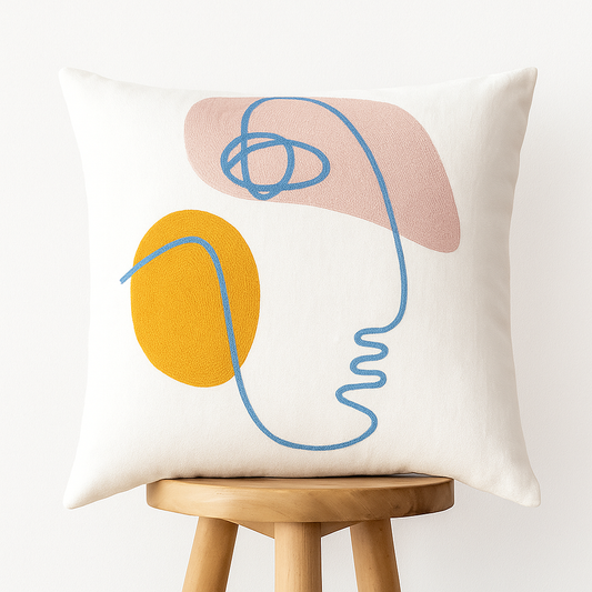 Kissenbezug 45x45 cm – Abstraktes Gesicht in Gelb und Rosa