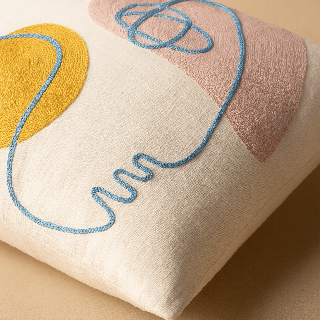 Kissenbezug 45x45 cm – Abstraktes Gesicht in Gelb und Rosa