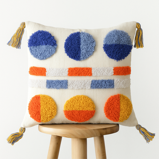 Kissenbezug 45x45 cm – Bunte Chenille-Kreise auf Creme