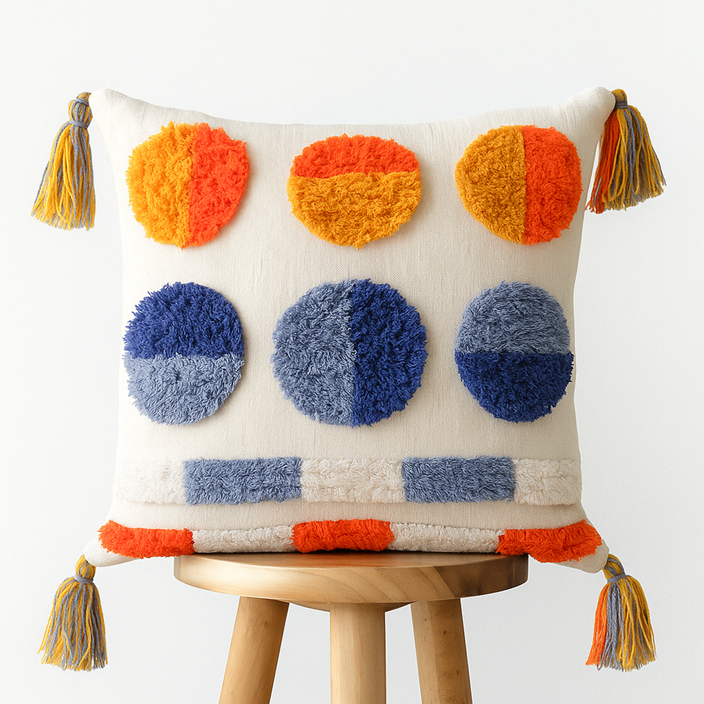 Kissenbezug 45x45 cm – Bunte Chenille-Kreise auf Creme