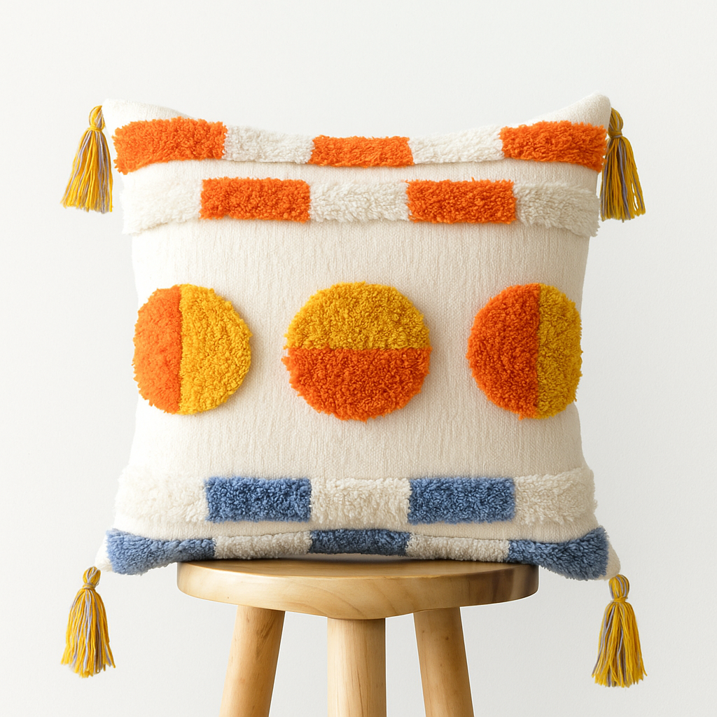 Kissenbezug 45x45 cm – Bunte Chenille-Kreise auf Creme