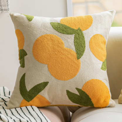 Kissenbezug 45x45 cm – Orangenmotiv in Gelb Grün auf Natur