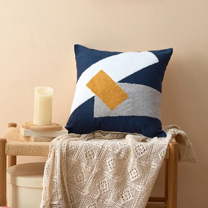 Kissenbezug 45x45 cm – Geometrisches Design in Blau und Ocker