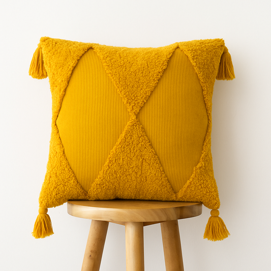 Kissenbezug 45x45 cm – Cord mit Rauten und Quasten