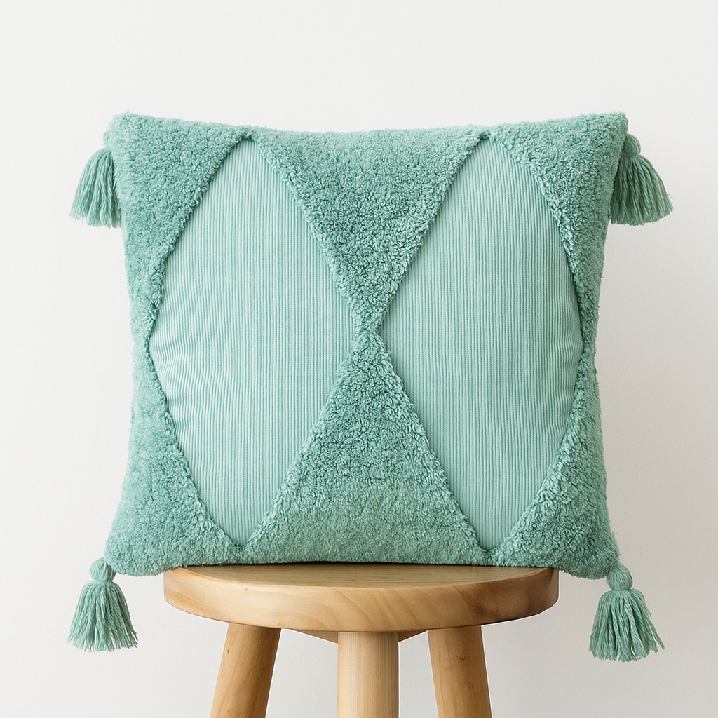 Kissenbezug 45x45 cm – Cord mit Rauten und Quasten