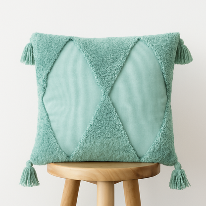Kissenbezug 45x45 cm – Cord mit Rauten und Quasten