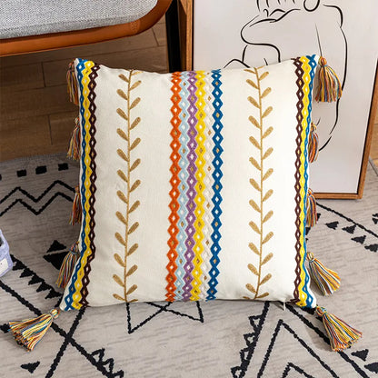 Boho Kissenbezug 45x45 & 30x50 cm – Bunt bestickt mit Quasten