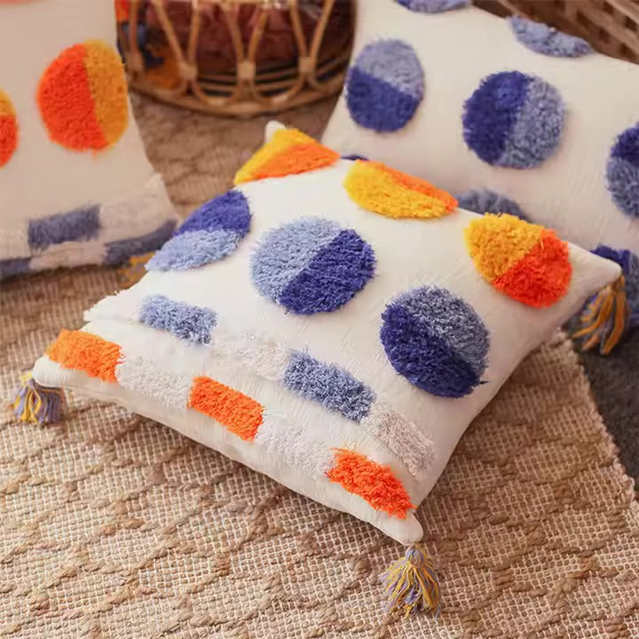 Kissenbezug 45x45 cm – Bunte Chenille-Kreise auf Creme