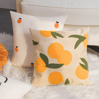 Kissenbezug 45x45 cm – Orangenmotiv in Gelb Grün auf Natur