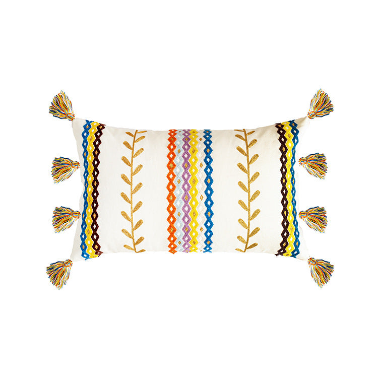 Boho Kissenbezug 45x45 & 30x50 cm – Bunt bestickt mit Quasten