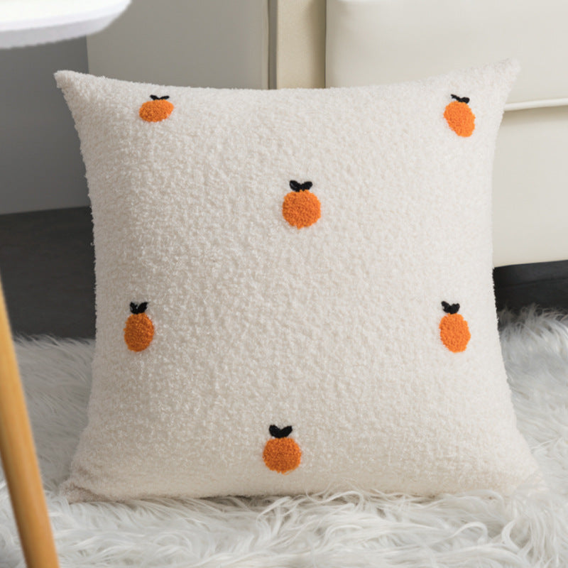 Kissenbezug 45x45 cm – Weiß mit gesticktem Orangenmotiv