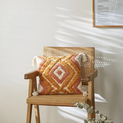 Boho Kissenbezug 45x45 cm – mit Fransen und Muster in Orange