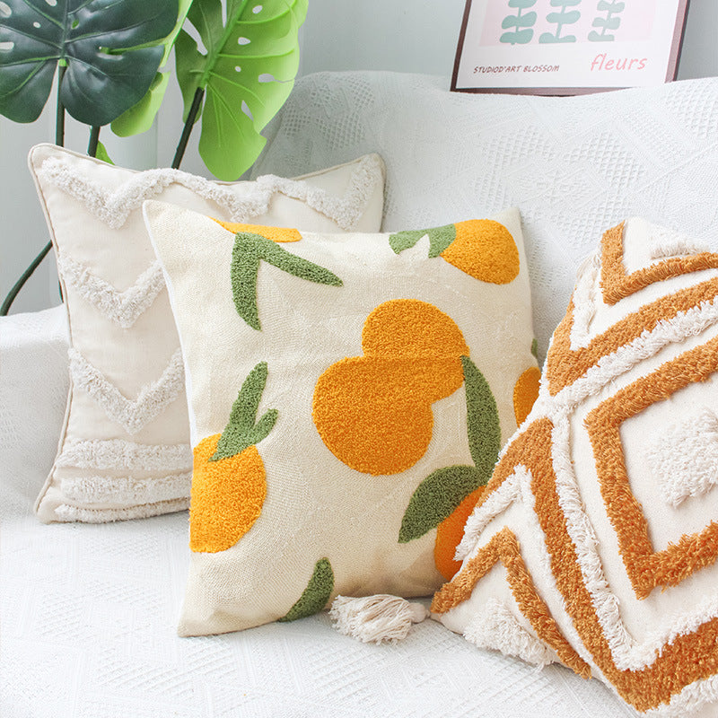 Kissenbezug 45x45 cm – Orangenmotiv in Gelb Grün auf Natur