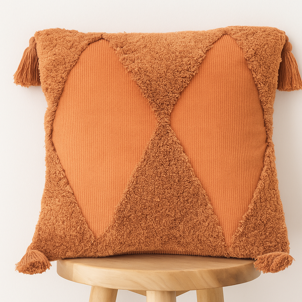 Kissenbezug 45x45 cm – Cord mit Rauten und Quasten
