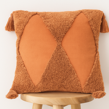 Kissenbezug 45x45 cm – Cord mit Rauten und Quasten