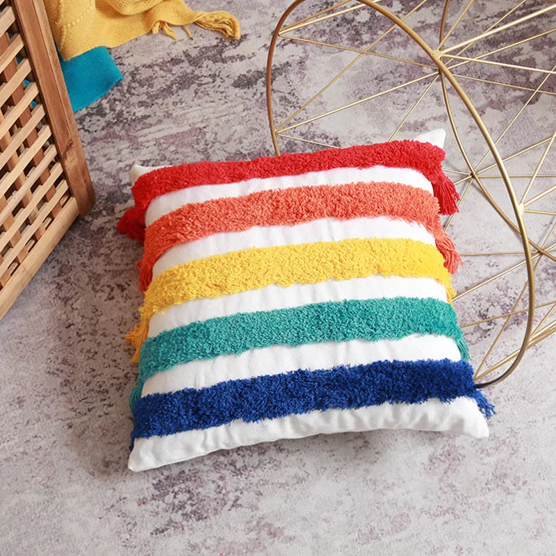 Kissenbezug 45x45 cm – Buntes Boho-Design mit Fransen