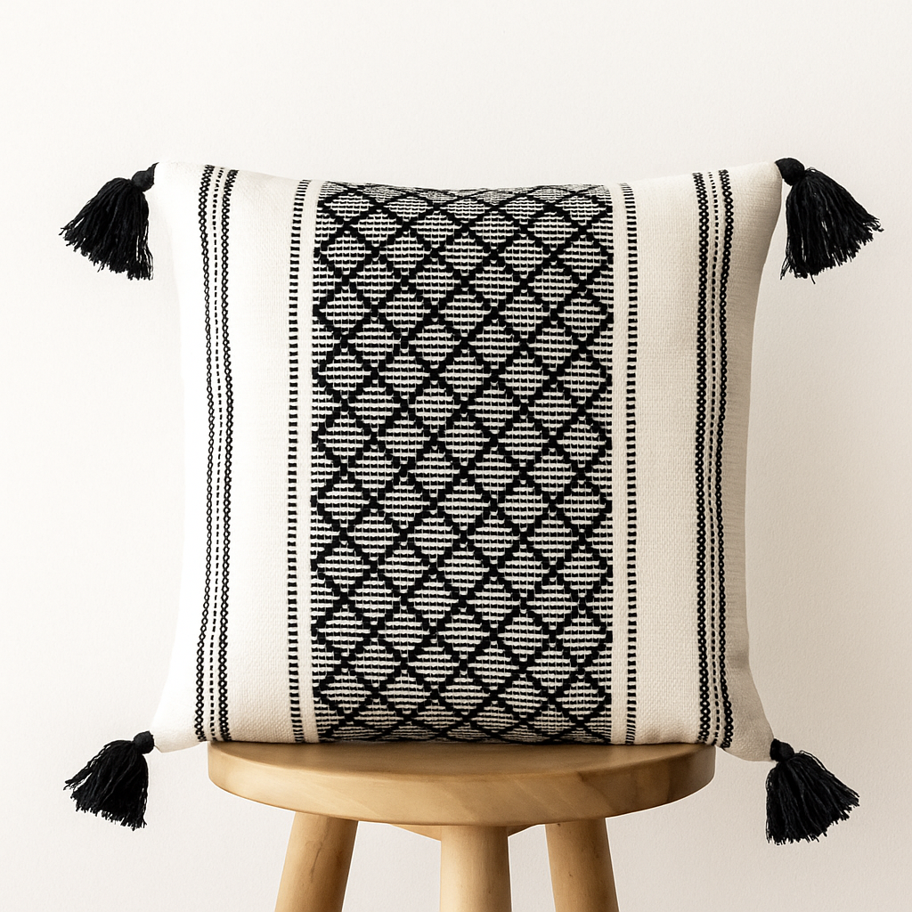 Kissenbezug 45x45 cm – Gewebtes Ethnomuster mit Quasten