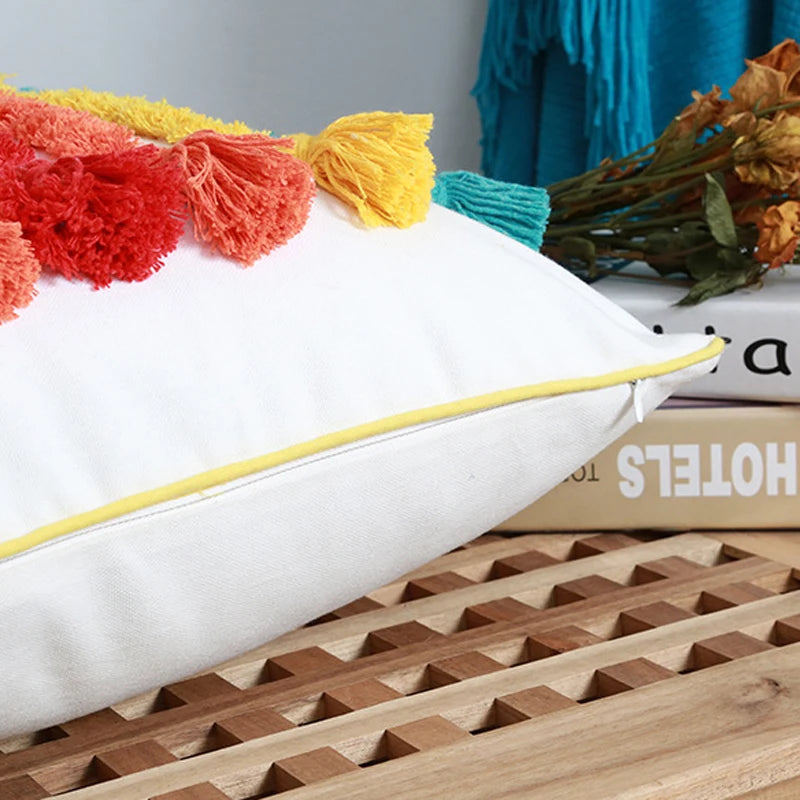 Kissenbezug 45x45 cm – Buntes Boho-Design mit Fransen