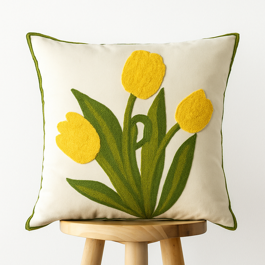 Kissenbezug 45x45 cm – Florale Stickerei mit Tulpenmotiv in Mehrfarbig