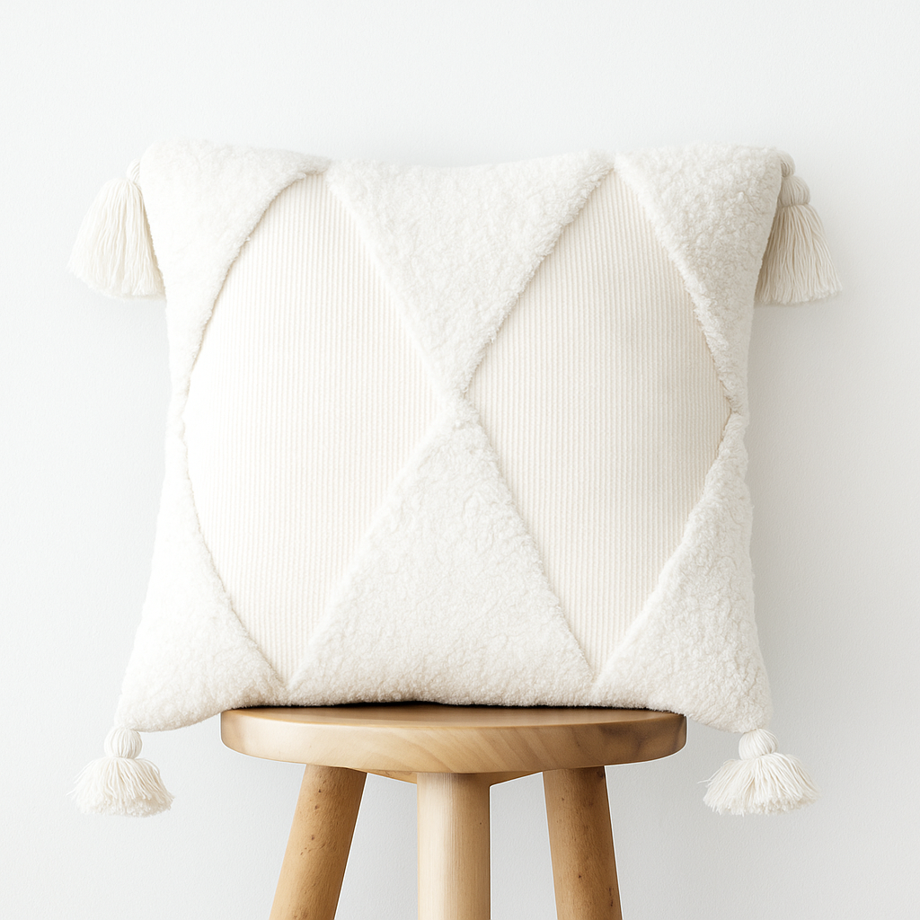 Kissenbezug 45x45 cm – Cord mit Rauten und Quasten