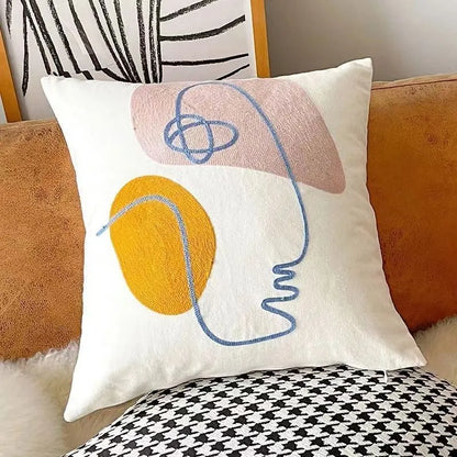 Kissenbezug 45x45 cm – Abstraktes Gesicht in Gelb und Rosa