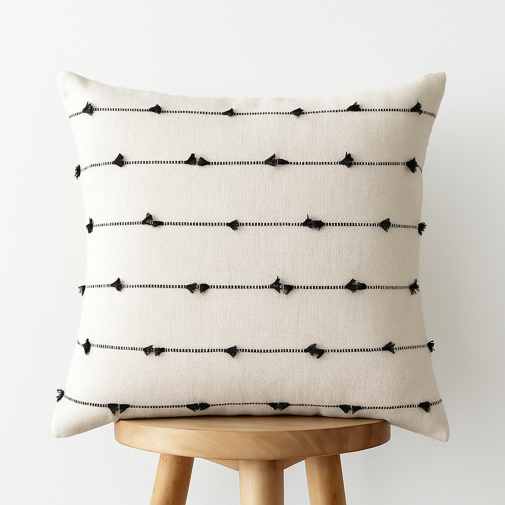 Kissenbezug 45x45 cm – Strukturstickerei auf Naturstoff