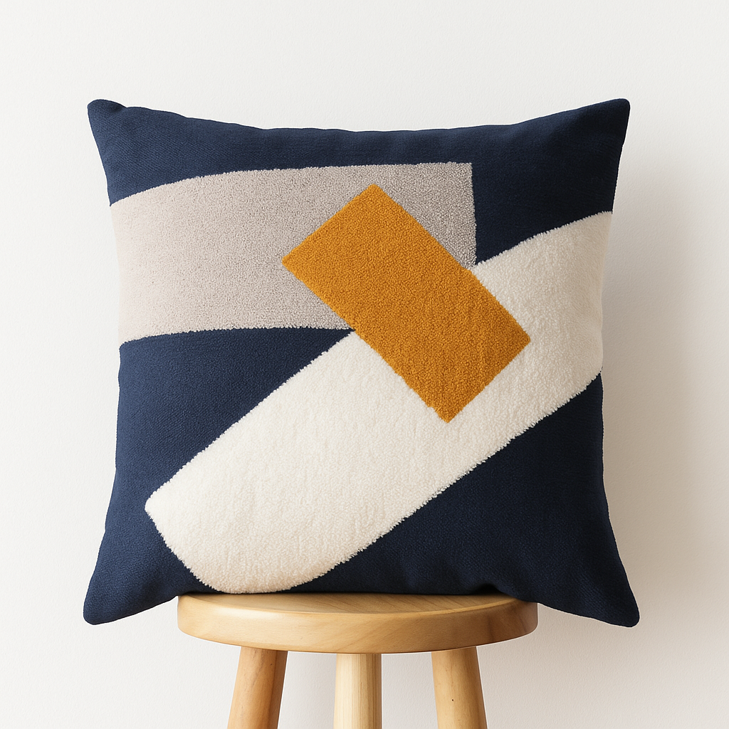 Kissenbezug 45x45 cm – Geometrisches Design in Blau und Ocker
