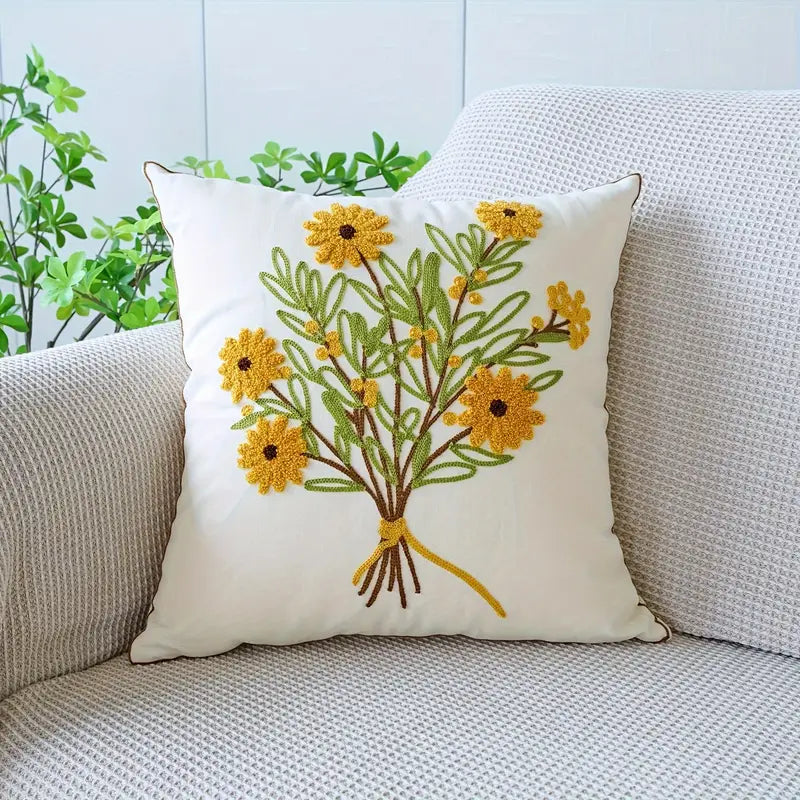 Kissenbezug Stickerei Blumen 45x45 cm aus Polyester