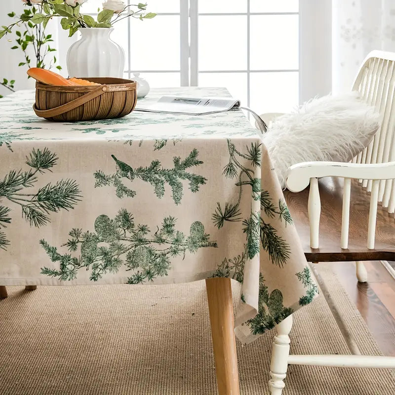 Tischdecke – Beige mit grünem Zweigprint