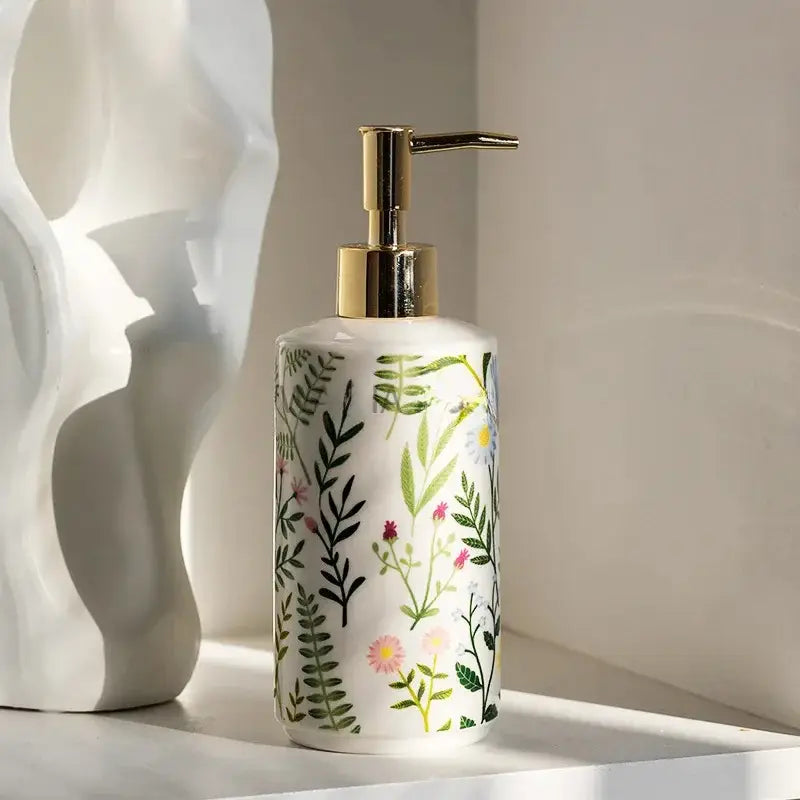 Seifenspender Keramik 430ml – Blumen-Design, nachfüllbar