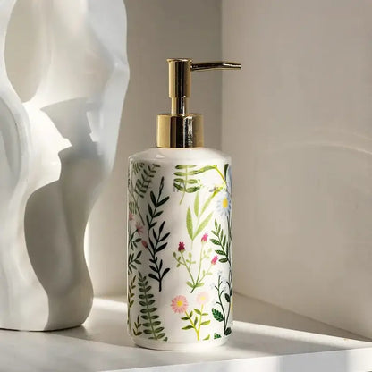 Seifenspender Keramik 430ml – Blumen-Design, nachfüllbar