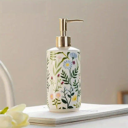 Seifenspender Keramik 430ml – Blumen-Design, nachfüllbar