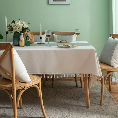 Tischdecke – Creme mit grauem Mittelstreifen und Fransen