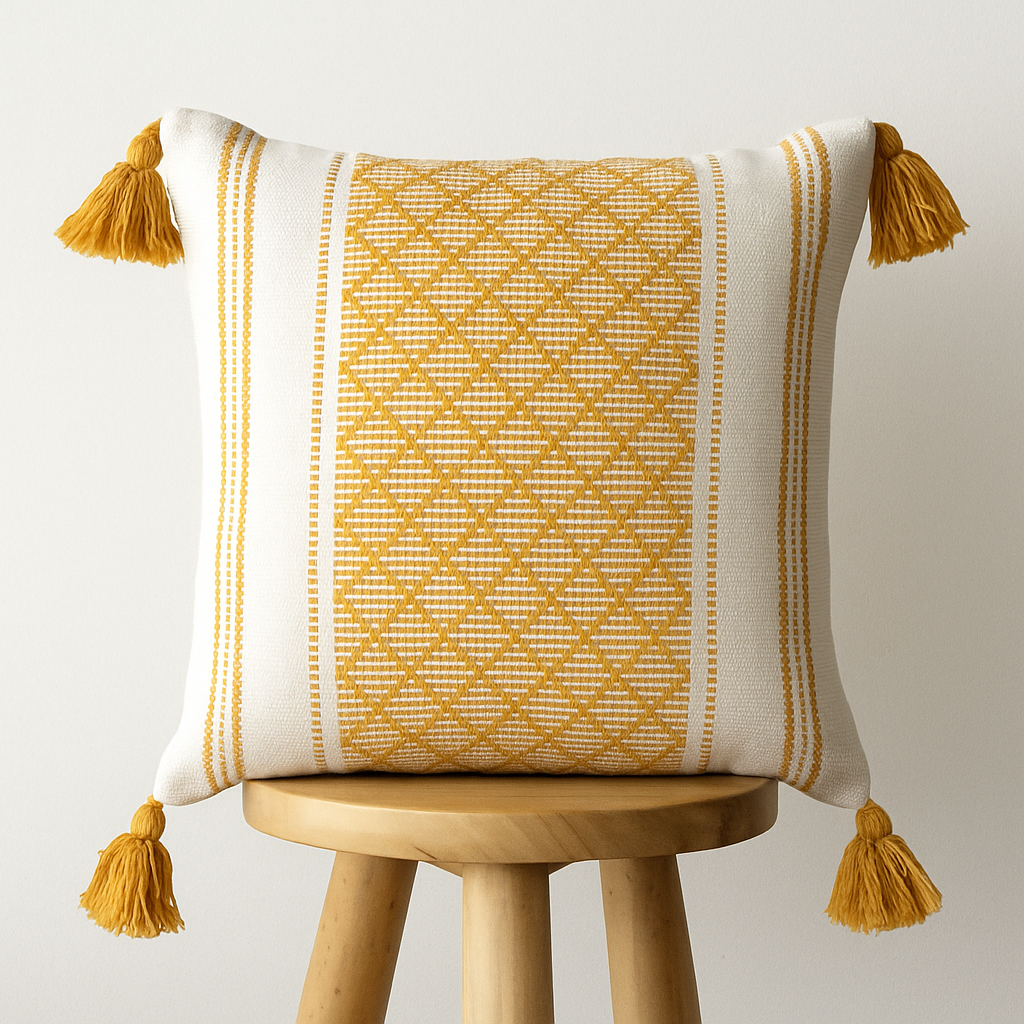 Kissenbezug 45x45 cm – Gewebtes Ethnomuster mit Quasten