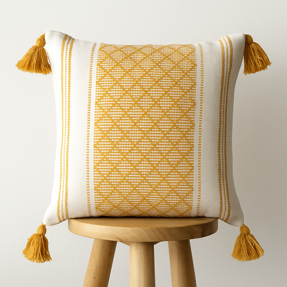 Kissenbezug 45x45 cm – Gewebtes Ethnomuster mit Quasten