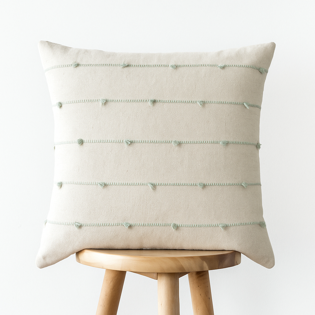 Kissenbezug 45x45 cm – Strukturstickerei auf Naturstoff