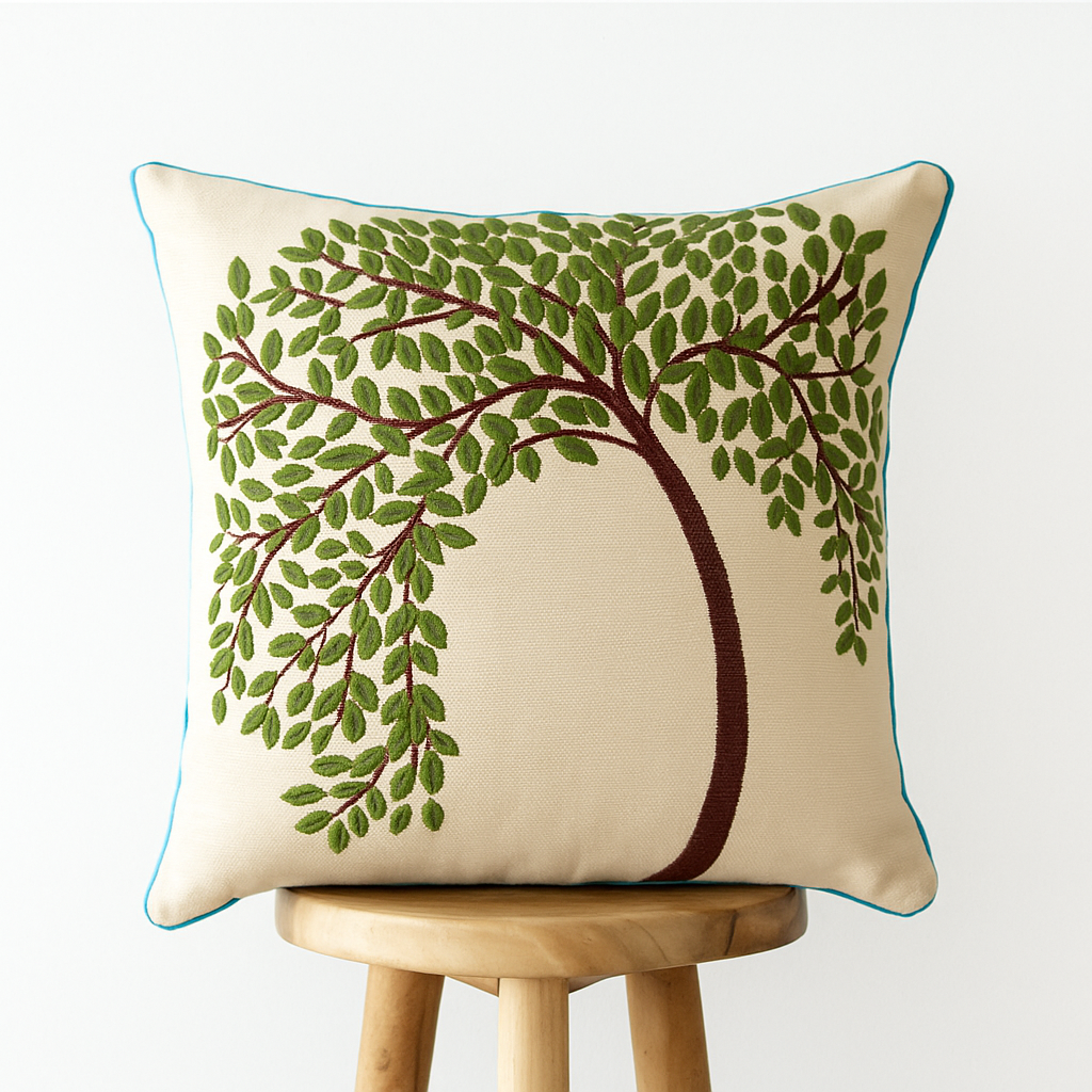 Kissenbezug 45x45 cm – Baumstickerei aus Baumwollmischung