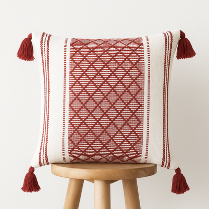Kissenbezug 45x45 cm – Gewebtes Ethnomuster mit Quasten